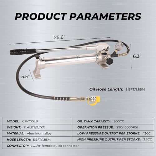 Image of 900cc Hydraulic Hand Pump 10000Psi Single Acting Manual Hydraulic Lifting Pump CP-700LB Hydraulic Lifting Pump with Pressure Guage