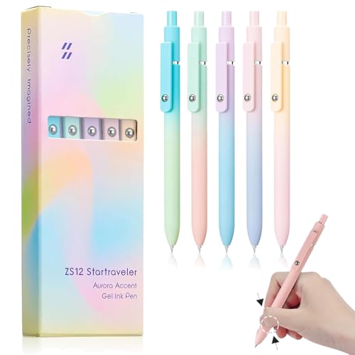 TOWGOU Gettoreach 5 PCS Gel Ink Pens, Zennyth Zs12 Star Traveler Pens, Zs12 Startraveler Aurora Accent Gel Ink Pen, Dry Quickly, Soft Grip Reduce Hand