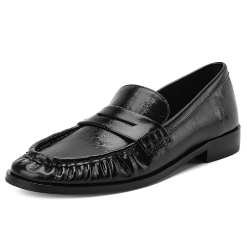 Penny Loafers for Women Flats Shoes Casual Loafer Dressy Vintage Work Business Flat Shoe Black