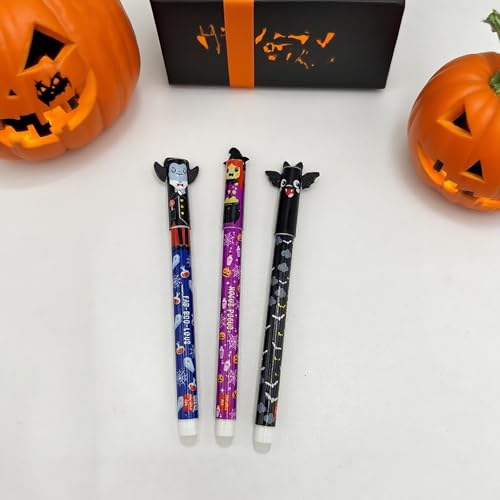 löschbarer Gelschreiber, Radierbares Stiftset, Halloween Hexe Fledermaus Themenstift, Radierbarer Gelschreiber, Kawaii Schreibwaren für Kinder Studenten Schule Büro (3er)