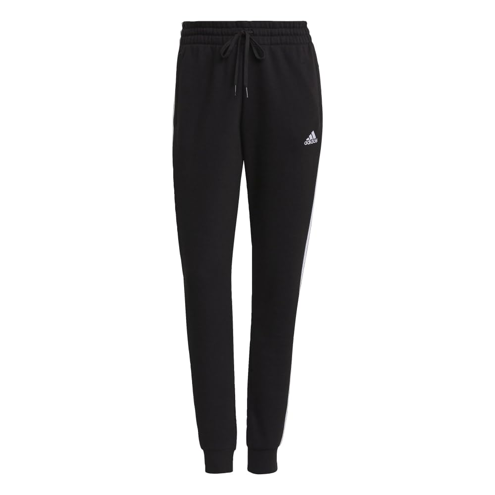 adidas Womens Essentials Warm-up 3-Stripes Slim Tapered Track Pants, Black/White, S