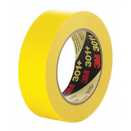 Image of 3M Performance Yellow Masking Tape 301+, 18 mm x 55 m, 48 Roll /Case | 6.3 mil, Holding and Masking Tape for Automotive, Specialty Vehicle and Industrial Markets