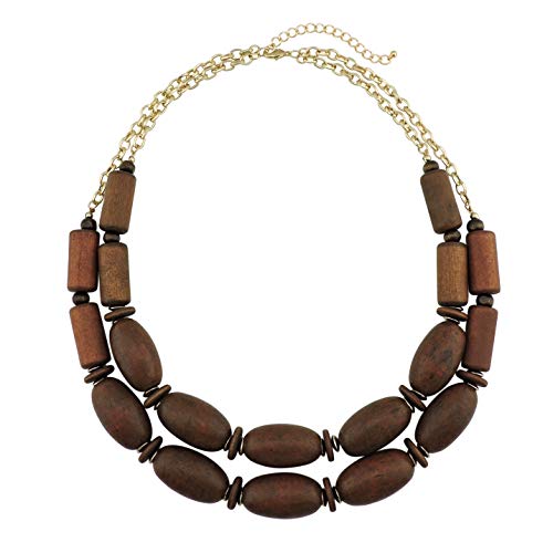 Bocar 2 Layer Statement Chunky Wood Beaded Fashion Collar Necklace for Women (NK-10574)