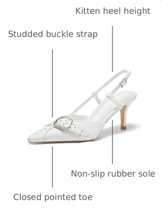 Image of Coutgo Womens Slingback Kitten Heels Studded Closed Pointed Toe Pumps with Buckle Party Dress Shoes