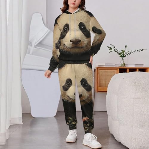 Boys Girls Sweatshirt Set 2 Piece Pullover Hoodie Kid Jogger Sweatpants, Panda Vintage2