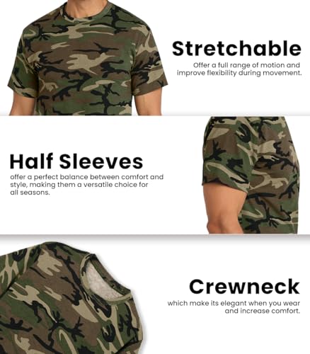 JustBlanks Men's Camouflage Tee Shirts - 100% Cotton Short-Sleeve T- Shirt - Military Camo Crewneck Shirt for Men4