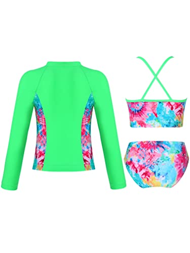 renvena Junior Girls Floral Swimsuit Sun Protection Shirt Wetsuit with Bikini Sets 3 Piece Swimwear2