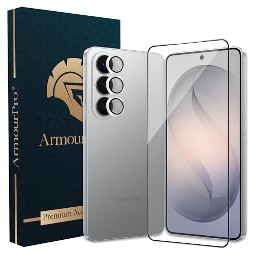 Image of ArmourPro Edge to Edge Tempered Glass for Samsung Galaxy S26 with Silver Camera Ring Guard, 9H Screen Protector, Anti-Scratch, Anti-Fingerprint, Bubble-Free Installation Kit