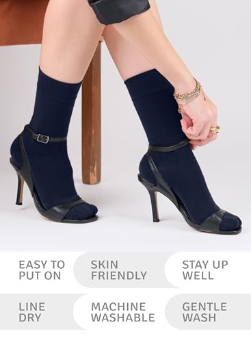 Image of Women's Bamboo Dress Socks, Crew for Business Trouser Casual, Soft, Thin & Seamless, Size 6-9 /9-12 (3, 4 or 5 Pairs)