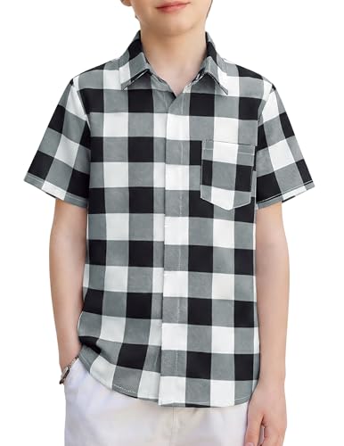 Image of Arshiner Boys Short Sleeve Dress Shirts Solid Button Down Shirts | formal Uniform School Shirt, for 4-12 Years, Hidden Buttons, with Chest Pocket, Regular Fit, Summer Tee top for Kids