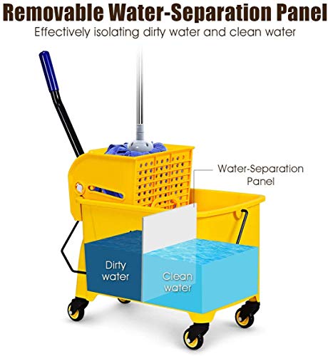 Image of Nightcore Commercial Mop Bucket and Side Press Cleaning Wringer Portable Trolley On Wheels,All-in-one Tandem Floor Cleaning,Wavebrake. Ideal for Household,Commercial (21 Quart)