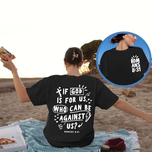 Oversized Christian Shirts for Women Faith Jesus Bible Verse If God is for Us Tshirts Religious Graphic Tees Tops4