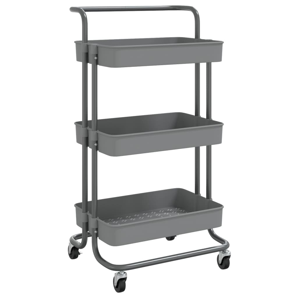 vidaXL Carrito de Cocina Carro de Servicio Doméstico Niños Garaje Estantes Almacenamiento Alimentos Bebidas 3 Niveles Hierro y ABS Gris 42x35x85 cm