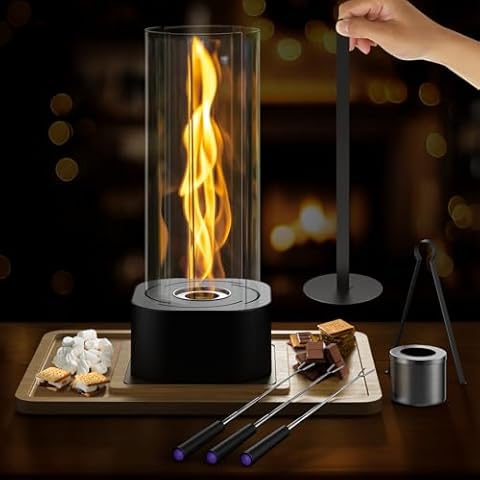 Tornado Tabletop Fire Pit with Smores Maker Kit - Smokeless Ethanol Table Top Smore Firepit, Christmas White Elephant Gifts for Adults Women Mom - Indoor S'Mores Maker Cover