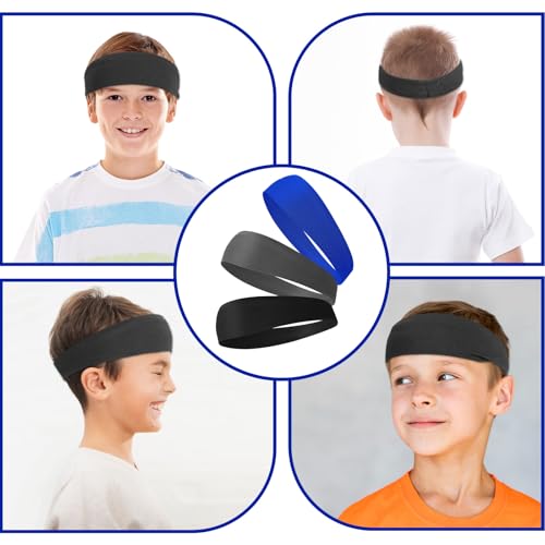 Image of 3 Pcs Kids Sports Headbands Boys Girls Athletic Elastic Sweatbands Children Soft Moisture Wicking Hairband Absorbing Sweat Band for Football Basketball Running Tennis