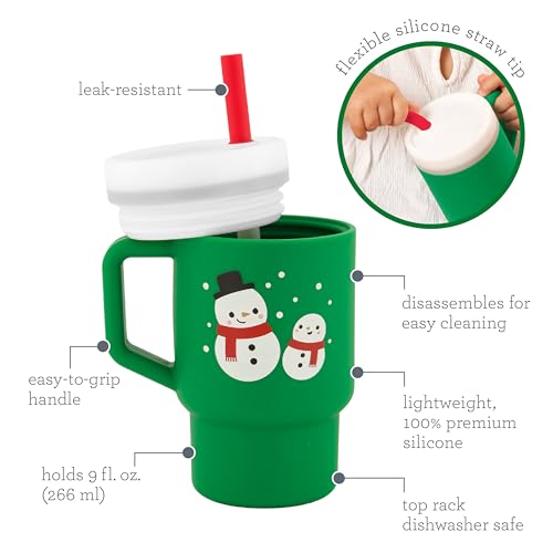 Image of Infantino My 1st Tumbler - Adorable Miniature Tumbler with Leak-Resistant Straw and Toddler-Friendly Handle, Encourages Hydration, Easy to Clean, (290 ml), Green Snowman