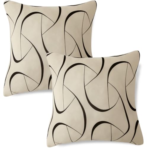Image of HOKIPO 'Elira Series' Stretchable Cushion Cover for Sofa 22 inch x 22 inch, Packof 2, Natural Beige Abstract Art (AR-6712-C4*2)