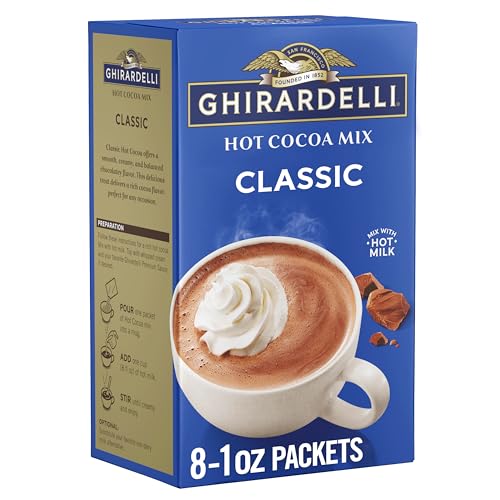 GHIRARDELLI Classic Hot Cocoa Mix – Rich and Creamy Premium Hot Chocolate Made with Premium Cocoa, 8 Single-Serve 1 oz Packets