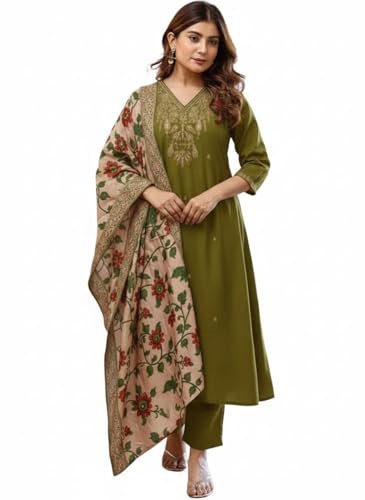 Image of KLOSIA Women Embroidery Straight Kurta and Pant Set with Dupataa