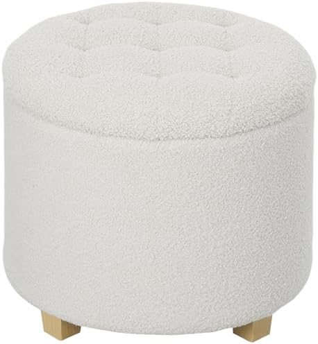 Amazon.com: HOMCOM 18" Round Storage Ottoman, Teddy Fleece Bedroom ...