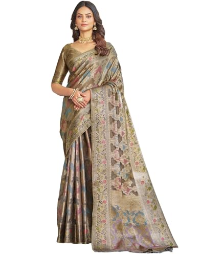 Image of SIRIL Women's Banarasi Silk Jacquard Zari Work Saree With Unstitched Blouse Piece