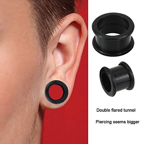 KBNIAN 8 Paar Silikon Tunnel Schwarz Silikon Double Flared Ohr Expander Dünn Ohrpiercing Expander Flesh Ohr Tunnel Plug mit 8 Größen (6-20mm)