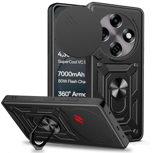 Image of AIBEX Back Cover Compatible for Oppo F31 Pro Plus | D10 Tough Armor Case | Sliding Camera Shield | 360 Protection | Kickstand Ring Holder | Military-Grade Bumper Case - Black