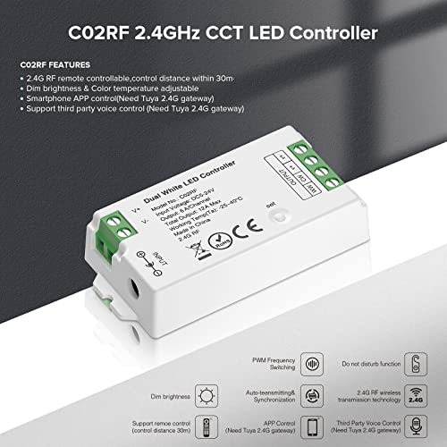 Image of SEZO C02RF CCT LED Controller for PWM COB 5050SMD CCT(+ CW WW) 2700K-6500K LED Strip Color Temperature Adjustment Compatible with RC02RFB WR02RF Remote DC5-24V (Not Remote /Gateway)
