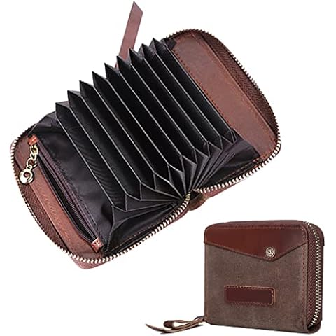 Oil Wax Cloth Leather Credit Card Wallet with Coin, Zipper Small Card Cases Holder for Men Women, RFID Blocking, Silm Cards Purse(Coffee) Cover