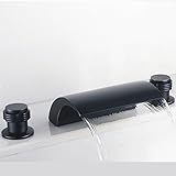 Hiendure Solid Brass Two Handle Widespread Flexible Deck Mounted Bathroom Bath Tub Faucet Waterfall Bath Shower Faucets Vessel Sink Plumbing Fixtures