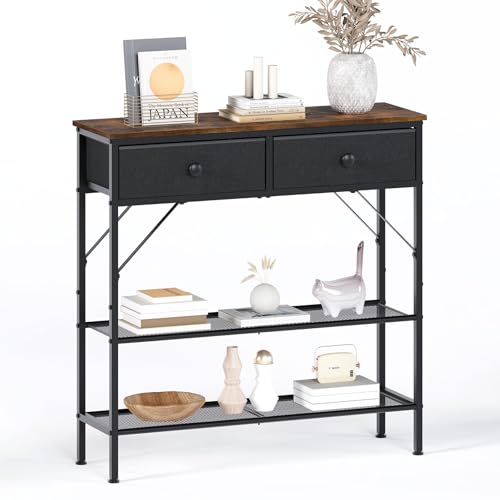 Meltrck Mesa Consola con Dos cajones y estantes Dobles, Mesa Auxiliar Vintage de Metal y Oxford para...