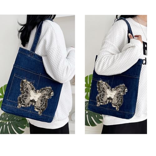 Image of Farm4Far Women Denim Bow-tie Tote Shoulder Sling Hand Bags