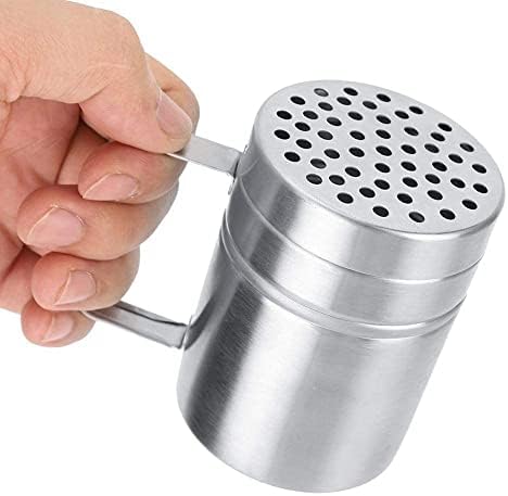 Stainless Steel Flour Shaker, Icing Sugar Duster Spice Bottle Dredger Shaker with Handle for Chocolate, Cocoa, Sugar, Salt, Flour, 2.6x3.5inch