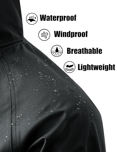 Ubon Mens Long Rain Coat Waterproof with Hood, Lightweight Rain Jacket Spring Windbreaker for Travel and Hiking4