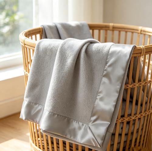 Image of American Baby Company Fleece Baby Blanket 30 inchx40 inch with Silk-Like Satin Trim, Soft Warm & Cozy, Gray, for Boys & Girls, Ideal for Carrier, Stroller, Travel & Gifting