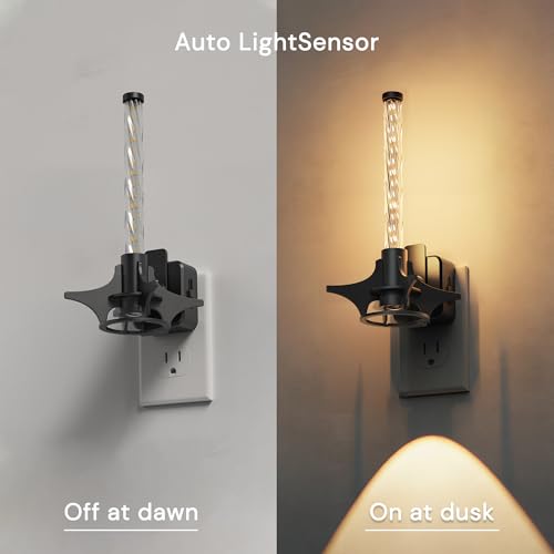 Image of L LOHAS LED Night Lights Plug into Wall, Dusk to Dawn Sensor Nightlight, 0-100LM Brightness Adjustable, 3000K Soft White, Rocket Night Light with Black Rocket Base for Bedroom Bathroom Hallway Decor