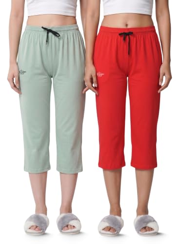Image of Fflirtygo Women's Cotton Plain Calf Length Capri | Nightwear Short Pyjama | 3 /4th Solid Pyjama Pant | Regular Fit Casual & Lounge Wear Capri Combo (Pack of 2)