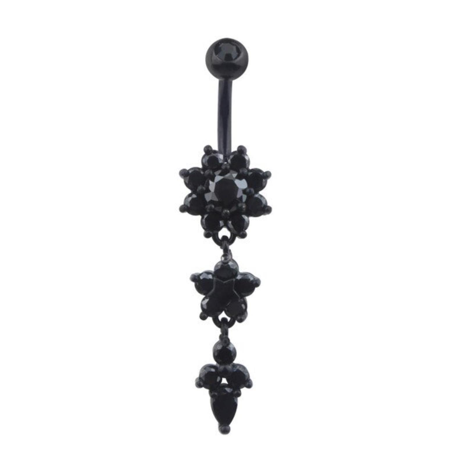 Laychen Women's Black 1Pc Long Dangled Zircon Navel Piercing Flower Pendant Belly Button Rings Belly Piercing Body Jewelry Girls