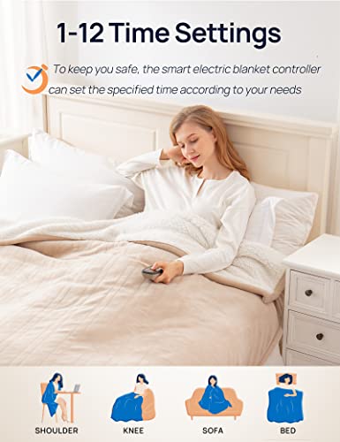 Westinghouse Electric Blanket Queen Size, Heated Blanket With Wireless Control, 10 Heating Levels & 1 To 12 Hours Time Settings, Flannel To Sherpa Heating Blanket, Machine Washable (Beige, 84" X 90") #TOP2