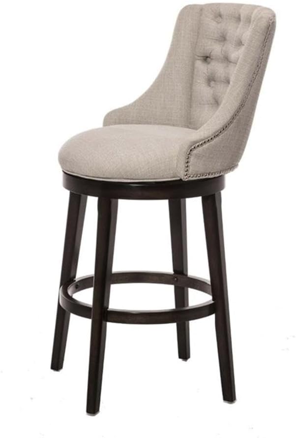 BOWERY HILL 25" Contemporary Swivel Counter Stool, Wood and Cream Polyester, Tufted Back with English Arm Design, Chocolate Finish, Transitional Style for Bar or Kitchen Counter Use