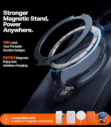 Image of TORRAS Ostand Q3 Air Original for iPhone 17 Pro Case, 360 Magnetic Stand, MagSafe Compatible, Airbag Mil-Grade Protection, Camera Control Button, Shockproof for 17 Pro Cover, Midnight Blue