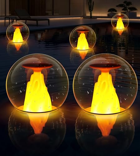 PoolLeader Lampe Solaire Flottante Piscine, Éclairage Piscine LED avec Effet Flamme, Étanches IP68 Lumières Flamme LED, Boule Lumineuse Piscines pour...