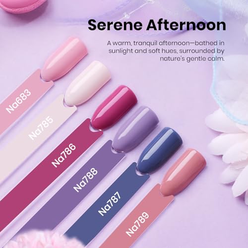 Image of Beetles Fall Gel Polish Set - 6 Colors 15ml Full Size Hema-Free Baby Pink Purple Gel Nude Pink Colors Gel Polish Kit Soak Off Uv LED DIY Home Manicure Salon Serene Afternoon