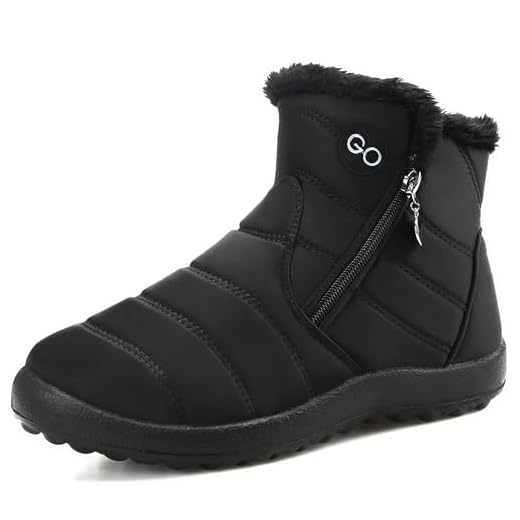 Botas femininas de inverno para neve forradas com pele quente com zíper Botas de cano curto para uso ao ar livre Botas curtas impermeáveis confortáveis para caminhada, Preto, 9.5