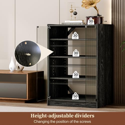 Yyj 603 Modern Audio-Video Media Stand With 4 Height-Adjustable Shelves, Av Cabinet With Glass Doors,Media Storage Cabinet Storage thumb #4