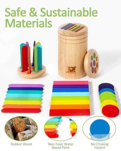 Image of Wooden Sorting Toy for Toddlers 1-3 - Fine Motor Skills Toys,3 in 1Baby Coin Bank & Color Matching Game - Sensory Educational Toy for Boys Girls Travel Activities