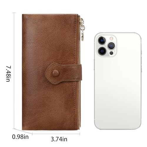 Image of GOIACII Wallet for Women Ladies Wallets Double Zippers Clutch Purse Brown | Bifold Ladies Card Holder,Zipper Pockets,Ladies Wallets,Vintage Wallets for Women