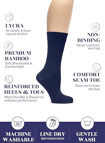Hugh Ugoli Womens Crew Bamboo Dress Socks, Thin, Soft, Business Trouser Casual, Non-Binding, 3-6 Pairs2
