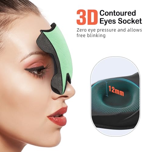 Image of LitBear Sleep Mask for Side Sleeper Women Men, Eye Mask for Sleeping Light Blocking, 3D Contoured Cup Sleeping Mask, Soft Breathable Sleep Eye Mask with Adjustable Strap for Flight, Mint Green