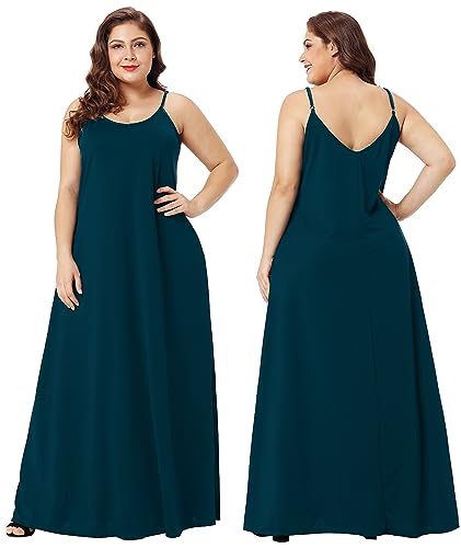 Image of Wolddress Womens Maxi Dress with Pockets 2026 Casual Strap Plus Size Loose Plain Long Office Summer Beach Travel Dresses S-5X